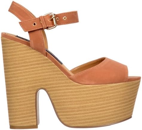 Onlineshoe Women's Peep Toe Wooden Effect Demi Block Heels Two Tone Summer Sandals Suede Wedge UK7 - EU40 - US9 - AU8