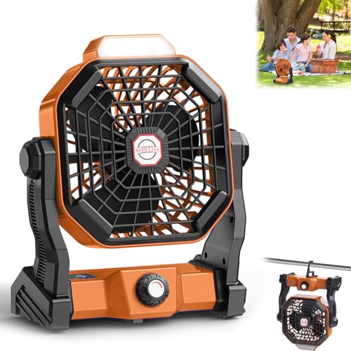 KIROGILY Ventilador Portatil, Abanico Portatil 10400 mAh, Ventilador Recargable con Luz LED y Gancho, Ventilador Camping 3 Niveles de Brillo, Ventilador de Escritorio para Camping, Viajes, Hogar