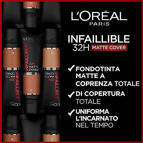 L'Oréal Paris Fondotinta Infaillible 32H Matte Cover, Make-Up dal Finish Matte Copertura Totale sulla Pelle, 115 Beige Doré, 30 ml