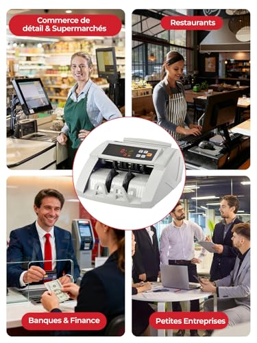 FOHERE Bill Counting Machine, Money Counting Machine with Counterfeit Detection UV/MG/IR/DD Counterfeit Detection, 1100 Tickets/Minute, LCD Display, Value and Lot Modes for Shops, Banks and Restaurants