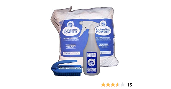 Amazon Com Planet Urine Pet Odor Eliminator System Dog And Cat Urine Remover 24 Oz Urinerelease Prespray 8 Lb Urineout Powder With Scrubbing Brush And Blacklight Pet Supplies