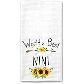 World's Best Nini Kitchen Towel, Floral Sunflower Kitchen Towel, Best Nini Ever, Gift Mothers Day Birthday Christmas Thanksgiving for Nini, Soft and Absorbent Kitchen Tea Towel