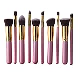 Unimeix 10 Pcs Premium Synthetic Kabuki Makeup Brush Set Cosmetics Foundation Blending Blush Eyeliner Face Powder Brush Makeup Brush Kit (Pink Golden)