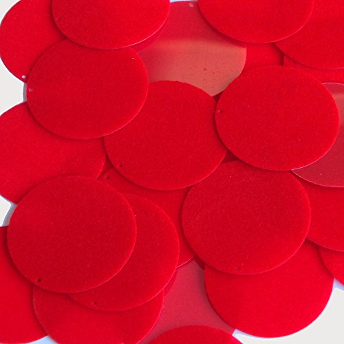 Round 1.5 inch Couture Sequin Paillettes. Red Velvet Velour Flocked Fuzzy Premium. Made in USA. Loose sequins for embroidery, bridal, applique, arts, crafts, and embellishment.