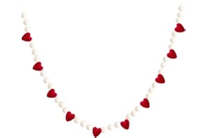 MEYGAJOE Valentines Day Garland Valentine Felt Ball Garland With Red Hearts Handmade Valentines Felt Heart Garland Valentines Day Decorations For Valentine Anniversary Wedding Photo Prop Home Mantel Wall Decor