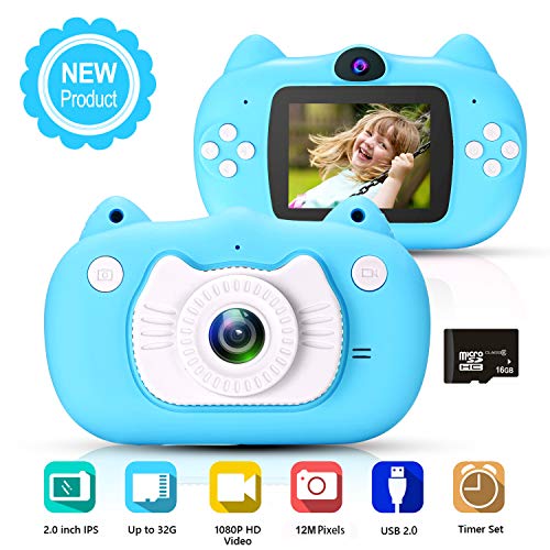 hyleton Kids Digital Camera for Boys Girls Gift, Dual Lens 1080P 12MP FHD Child Toy Camera Camcorder with Zoom Function &16GB SD Card for Age 3-10