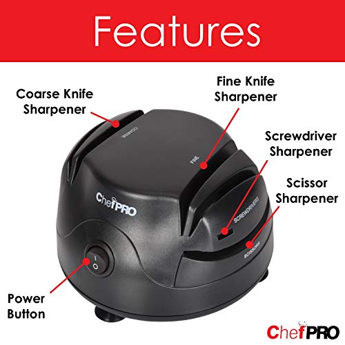 3In1 ELECTRIC KNIFE SHARPENER SYSTEM by ChefPRO, Great for Kitchen