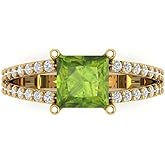 Clara Pucci 2.48 cttw Peridot 14K Yellow Gold Solitaire with Accents Ring for Women - Cocktail Statement Fashion Jewelry Gift (7.0mm, Princess Cut)