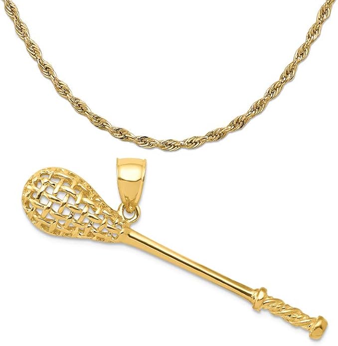 Mireval 14k Yellow Gold Solid Polished 3Dimensional Lacrosse Stick
