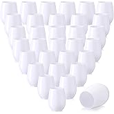 Layhit 32 Pcs Valentine White Plastic Wine Glasses Stemless Reusable Wine Glasses Unbreakable Plastic Champagne Cups for Wedding Birthday Party (10 Oz)