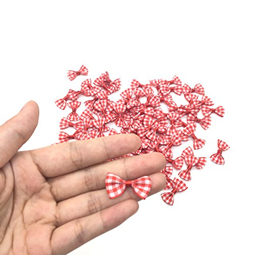 HUELE 100PCS Red Ribbon Checked Bowknot Webbing Scrapbooking Embellishment Wedding Favor Party Christmas Decoration DIY New