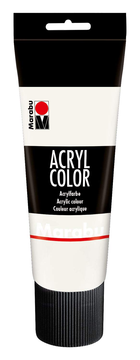 Marabu 12010025070 Acrylic Colour White 225 ml Creamy Water Based Acrylic Paint Quick Drying Lightfast Waterproof for Application with Brush and Sponge on Canvas, Paper and Wood