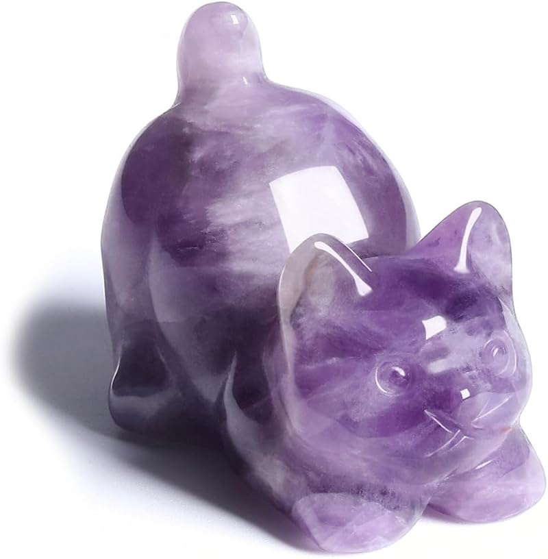 CrystalTears Amethyst Cat Figurine - Healing Crystal Decoration