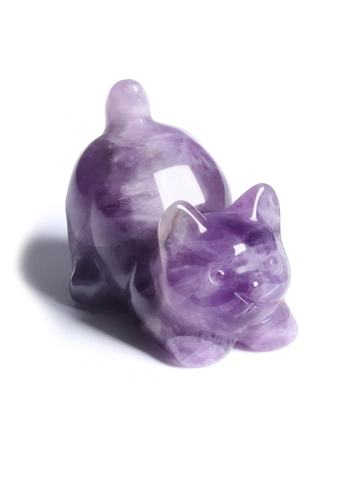 Photo 1 of CrystalTears Amethyst Crystal Cat Figurine Carved Healing Crystals Gemstones Cat Animal Statue Cute Cat Ornament for Home Desk Decor Good Luck Cat Gifts for Women Men Christmas 1.6”