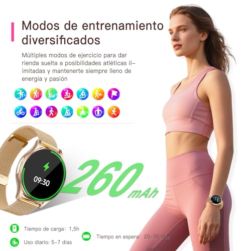 Lgnitek 2026 ECG+HRV Reloj Inteligente Mujer con BMI/Acido Urico/Microchequeo, 1.43'' AMOLED Smartwatch con Función Femenina, 24H Pulsometro, SpO2, Monitor de Sueño, para iOS Android