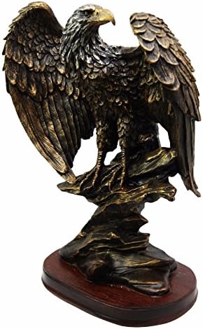 American Patriotic Bald Eagle Perched On Rocky Ciff Bronze Resin Figurine Decor