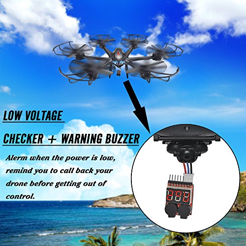 MJX-X601H-FPV-RC-Quadcopter-Drone-Big-Bundle-with-Altitude-Hold-Wi-Fi-HD-Live-Camera-RTF-Helicopter-Extra-74V-700mAh-Battery-Explosionproof-Battery-Safe-Bag-Voltage-Checker-Warning-Buzzer-Black