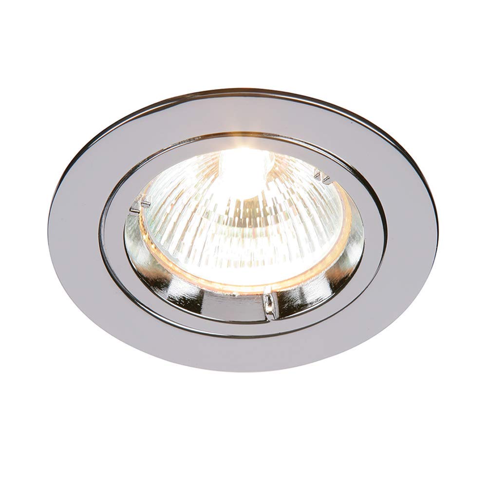Saxby Cast Modern Recessed 50W Fixed Twist & Lock Mains 240V LED Compatible GU10 IP20 Rated Chrome Ceiling Spot Downlight for Kitchen Bedroom Lounge etc.