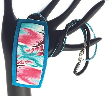 Leenou Handmade Necklace with Peacock Blue and Pink Shades Polymer Clay Pendant on Suede Lace Cord for Wedding Anniversary Gift Birthday