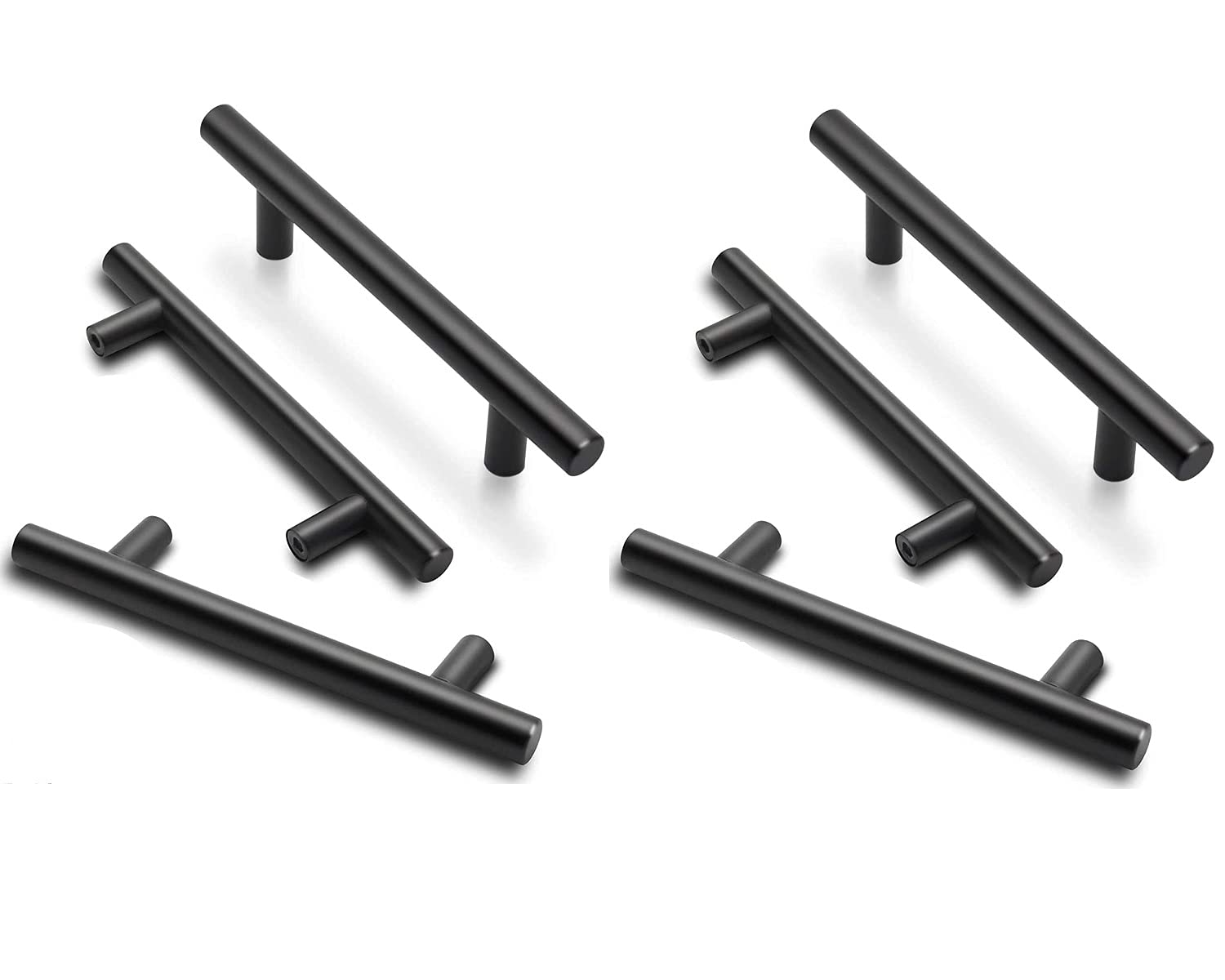 ANSIEDIO Kitchen Cupboard Handles Black - 6 Pack Stainless Steel Drawer Handles 96mm Cabinet Handles T Bar Kitchen Door Handles