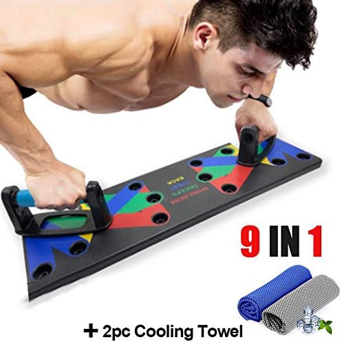 Magneticspace Push Up Board,9 in 1 Push Up Rack Board System Fitness Workout Train Gym Exercise Stands with 2Pcs Cooling Towel