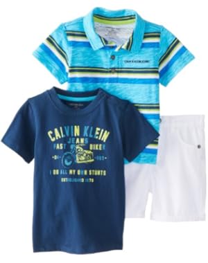 Calvin Klein Baby Boys' Stripes Polo Top with Tee and Short