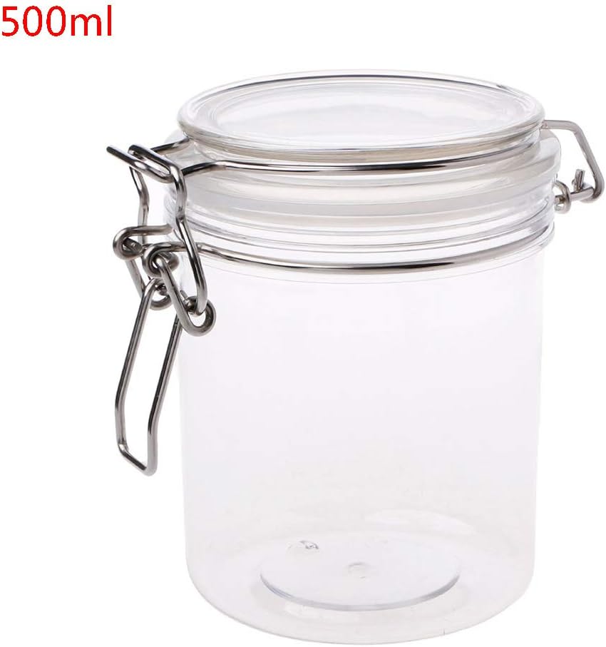 Dsxnklnd 500ML Plastic Round Clip Top Storage Jar with Airtight Seal Lid Food Candy Container Kitchen Spice Organizer