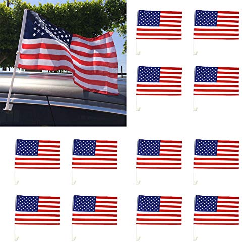 TSY TOOL 12 Pack US American Patriotic Decoration Car Window Clip USA Flag 17" x 12" Clip onto Car Window - Pack of 12 - Thumbnail 3