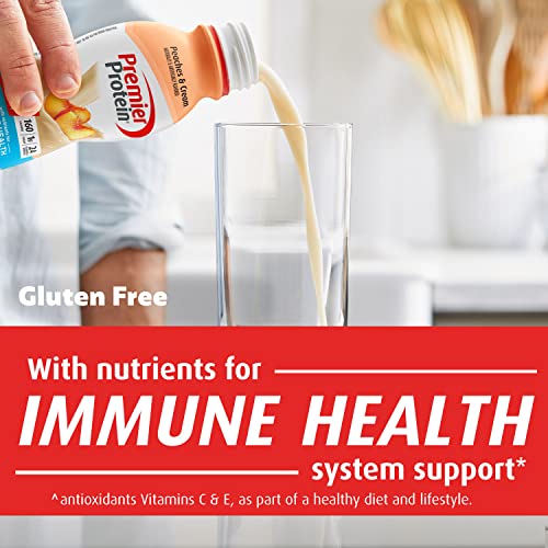 PREMIER PROTEIN SHAKE, PEACHES & CREAM, 30G PROTEIN, 1G SUGAR, 24 VITAMINS & MINERALS, NUTRIENTS TO SUPPORT IMMUNE HEALTH 11.5 FL OZ