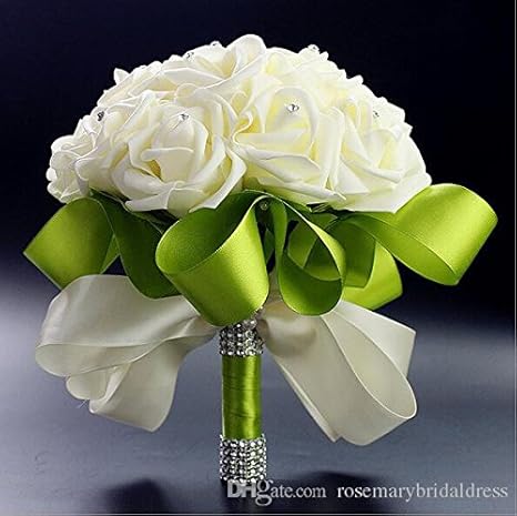 Amazon Co Jp 美しい花嫁を結婚式の花束ミルク白バラの花束シミュレーションの手花束 1 花の手花束のピースが 純粋な愛 Z 125 を意味する ホーム キッチン