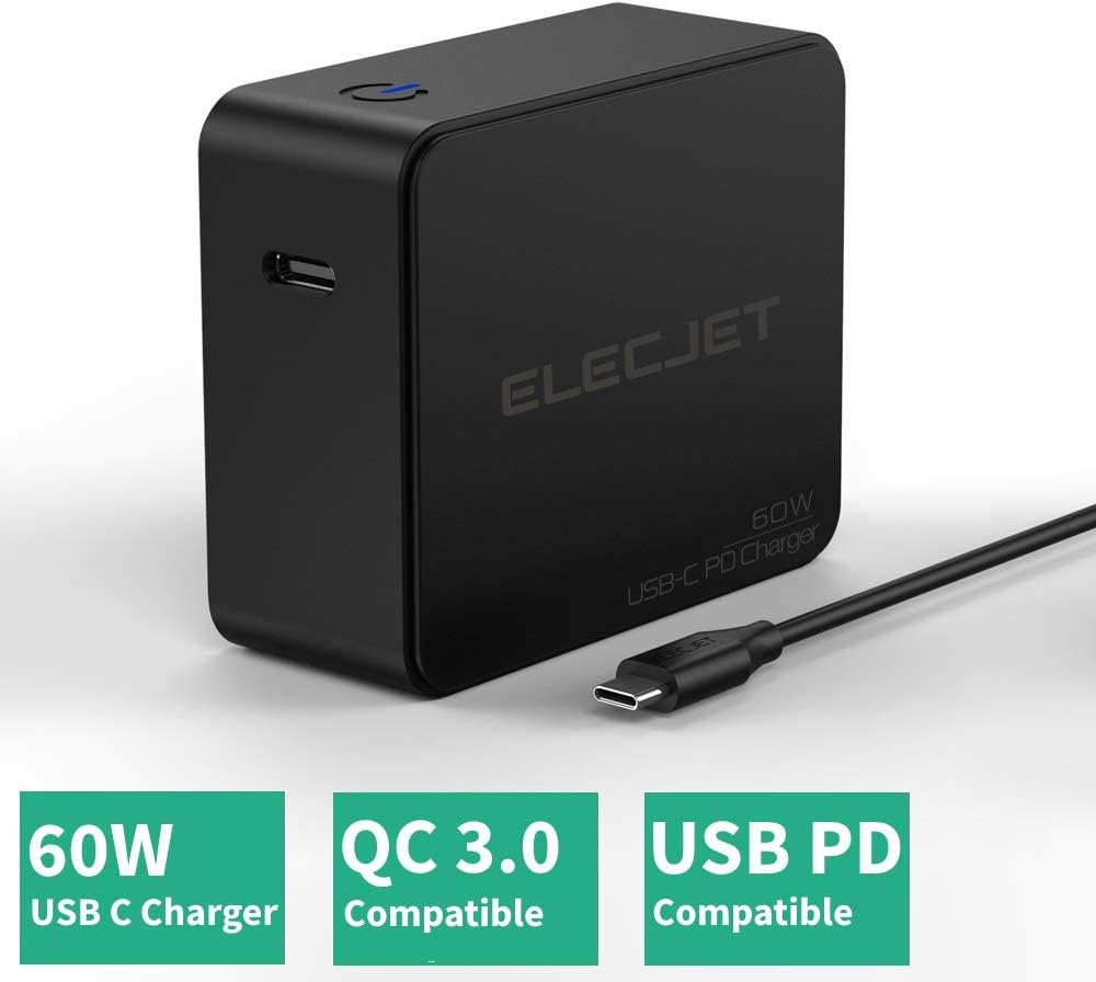 60W USB Type C Charger | USB-C PD & QC 3.0 Compatible | 60CM Cable | Super Fast Charging Compatible with MacBook Pro, Lenovo, Dell, HP, Chromebook, Apple, Samsung S9, Pixel, Nintendo Switch