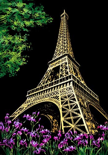 XiaoXT Scratch Art Paper Rainbow Painting Sketch Pad DIY Night View Scratchboard for Adults and Kids - 2 Packs, 16 X 11.2 Inches (Eiffel Tower+Big Ben of London) - Thumbnail 2
