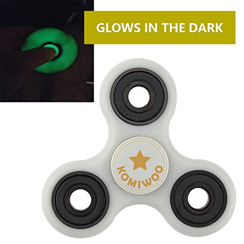 KOMIWOO 3 Mins Glow In the Dark Tri-Spinner Fidget Toy, [3D Figit] ULTRA FAST Ceramic Bearing EDC Focus Toy for Kids & Adults - Best Stress Reducer Relieves ADHD, Anxiety, Boredom(White)