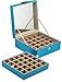 Glenor Co Earring Organizer - Classic 50 Section Jewelry Box/Case/Holder for Earrings, Rings, Necklaces, Jewelry, Cufflinks or Collections -2 Layer Small Compartments with Large Mirror - Blue