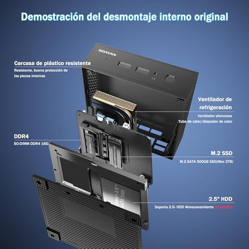 SOAYAN N2 Mini PC, Alder Lake-N100, 16GB DDR4 RAM 500GB SSD Mini Computer, PC Fisso Mini Supporto WIFI6, BT5.2, 2 HD, 4 USB3.2, 4k Dual Display