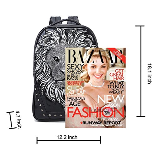 Aibag Personalized 3D Lion Studded PU Leather Casual Laptop Backpack School Bag