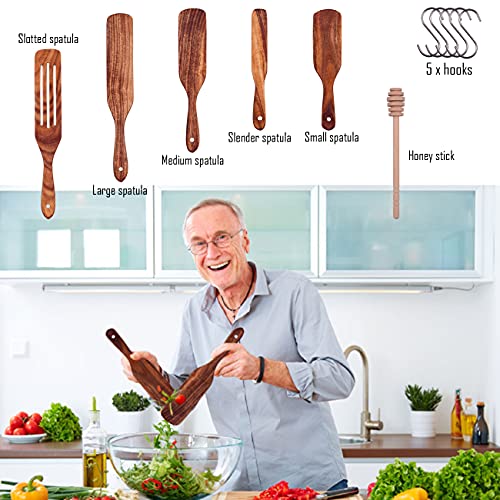 Spurtle Set, Spurtles Kitchen Tools AS Seen On TV, 11Pcs Wooden Utensils for Cooking Spatula Set Wooden Spatula Wooden Cooking Utensils Serving Utensils