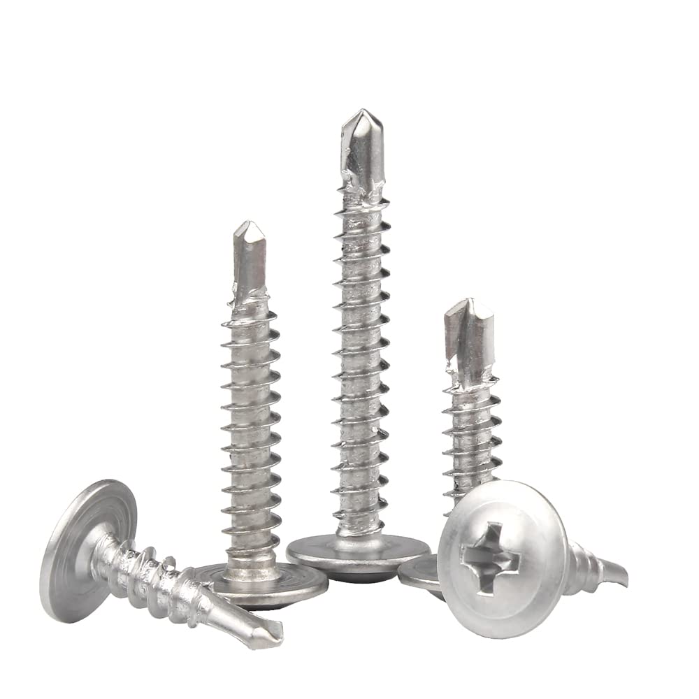 PERCTWARE Self Tapping Screws 4.2x25 mm, 50 Pcs, Stainless Steel, Wafer Head, Phillips Drive, Self Drilling, High Hardness, Ideal for Metal, Wood, Concrete, Wall, Deck, Plastic