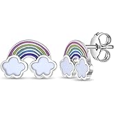 925 Sterling Silver Whimsical Rainbow Enamel Standard Push Back Earrings For Little Girls & Preteens - Vibrant Enamel Push Backs - Adorable Rainbow Earrings For Girls