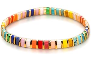 Sonateomber Tila Flat Beaded Stretch Bracelets for Women, Trendy Unique Colorful Square Beads Handmade Stack Bracelet Friendship Accessories Fashion Jewelry Gift