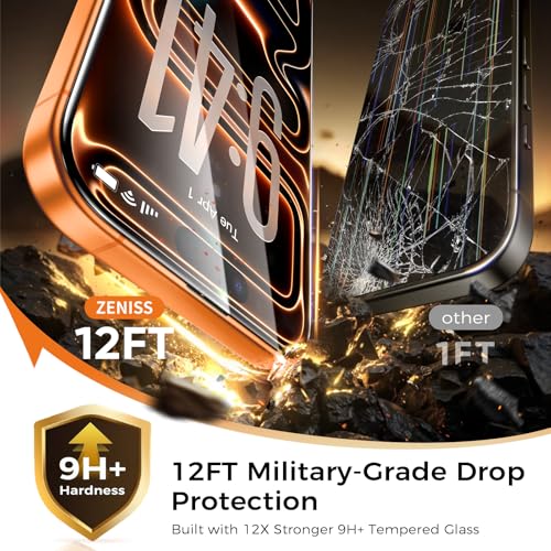 NeverBreak 9H+ Hardness for iPhone 17 Pro Max Screen Protector 12FT Military Grade Protection (Scratch, Shatter, Drop Resistance) Tempered Glass Full Edge Coverage 6.9", 2 Pack with De-Bubble Card