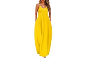 Wolddress Womens 2024 Casual Sleeveless Sundress Plus Size Loose Plain Long Summer Beach Maxi Dress with Pockets S-5X