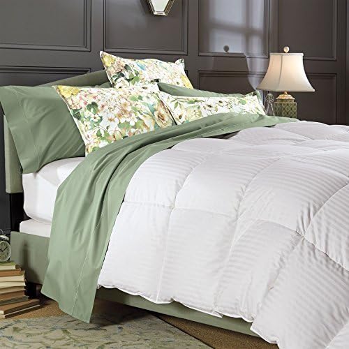 1200 Thread Count Striped White Goose Down Comforter 100 percent Egyptian Cotton 1200 TC 750FP 50Oz - Stripe White (KIING)