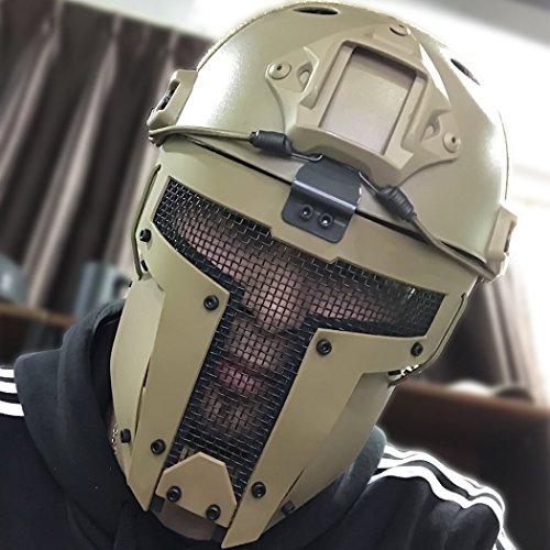 VILONG Airsoft Mask Outdoor Sports Tactical Paintball mask Full Face Skull CS Mask With double filter fan CS edition Perspiration Dust Face Guard (Steel Yellow)