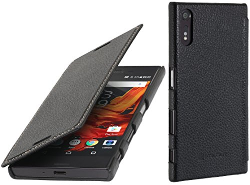 StilGut Genuine Leather Case for Sony Xperia XZ & Xperia XZs, Book Type Slim, Black