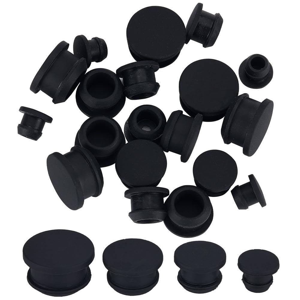 GORGECRAFT 24PCS 4 Sizes Silicone Stoppers for Salt and Pepper Shakers 7/10/12/15mm Salt Plug Stopper Replacement Bottle Caps Reusable Round End Cap Corks for Bottles Pipes Pots, Black