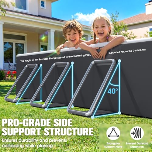 Luxfero Rectangular Tubular Pool with Canopy, Large Foldable Above Ground Pool, Metal Frame Thickened Tubular Pool, Easy to Store & Exhaustion Pool for Garden and Family, 228 x 127 x 50 cm