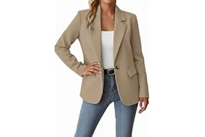 Women's Casual Blazer Lightweight Lapel One Button Work Office Jacket with Pockets