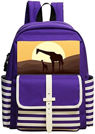 Giraffe Family Unisex Kindergarten Purple Packback School Shoulder Backpack for Girls Boys