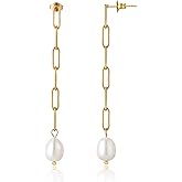 Pearl Drop Earrings for Women 18K Gold Filled Baroque Long Gold Pearl Dangle Earrings for Brides Bridesmaid Prom Anniversary
